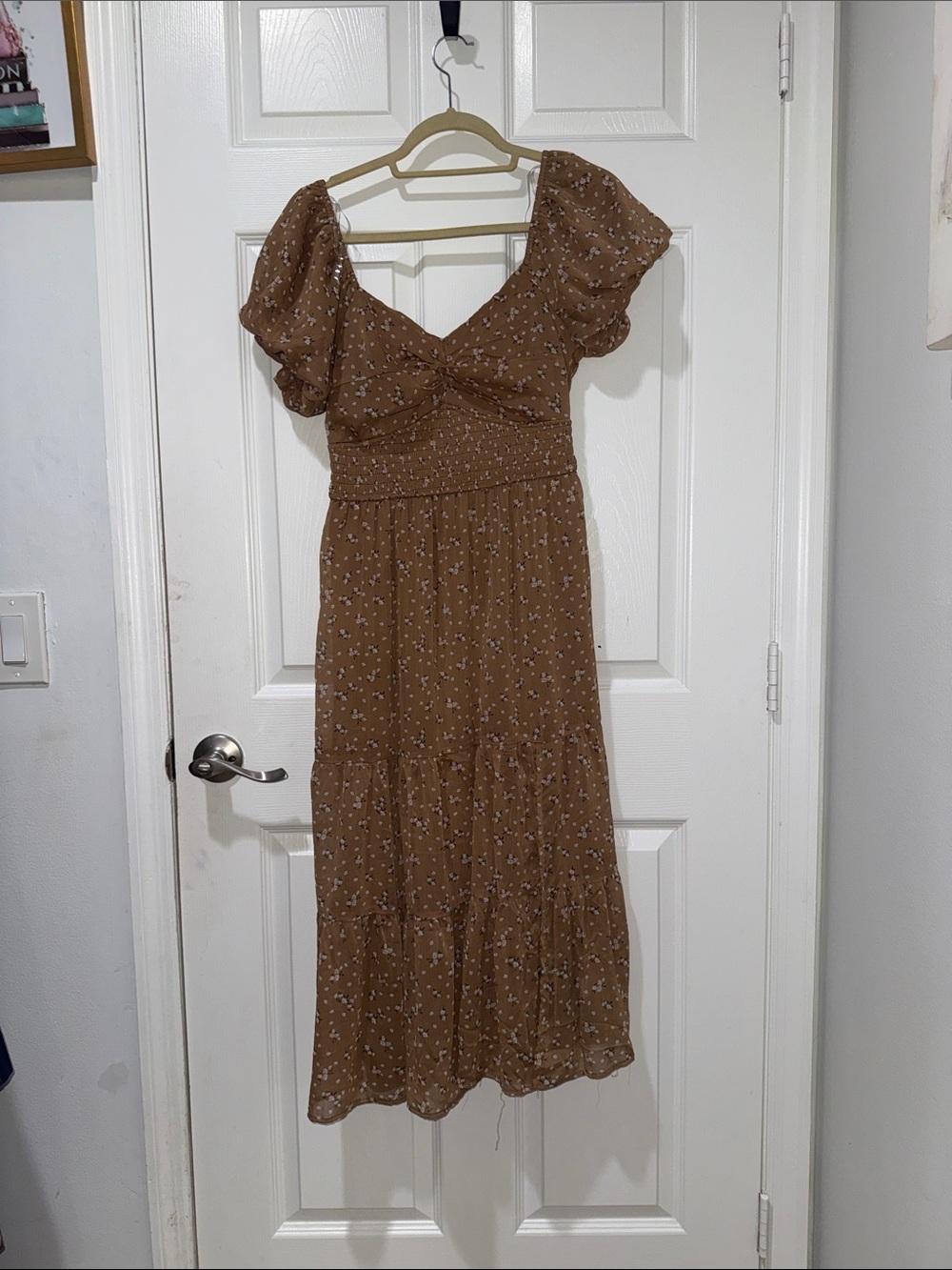 Trixxi Brown Floral Puff-Sleeve Maxi Dress